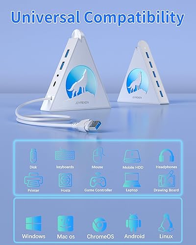 Vista 41 de 7 puertos USB 3.0, Hub USB Howling Wolf Pink – Cable de 2 pies de largo, expansor de concentrador USB vertical compatible con PC, laptop, unidad Rosa