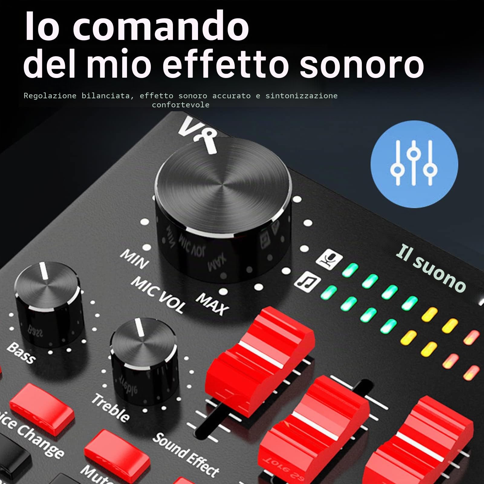 Scheda Audio Live, 16 Effetti Sonori V8S Voice Changer Scheda Audio Connessione Wireless, 8 modalità Divertenti, Scheda Mixer Audio per Karaoke, Design Leggero