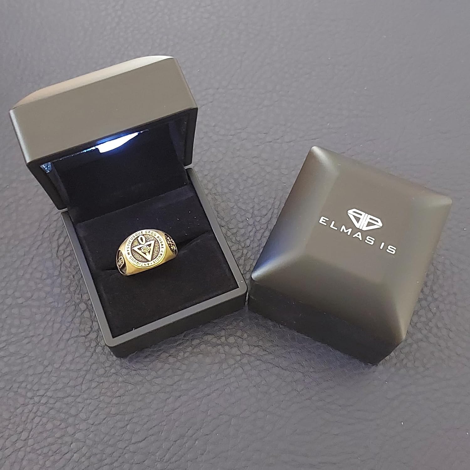 Antiquus Mysticusque Ordo Rosae Crucis Signet Ring, Sterling Silver, Gold Plated, Rhodium Plated, 16 x 16mm, Men's Masonic Ring