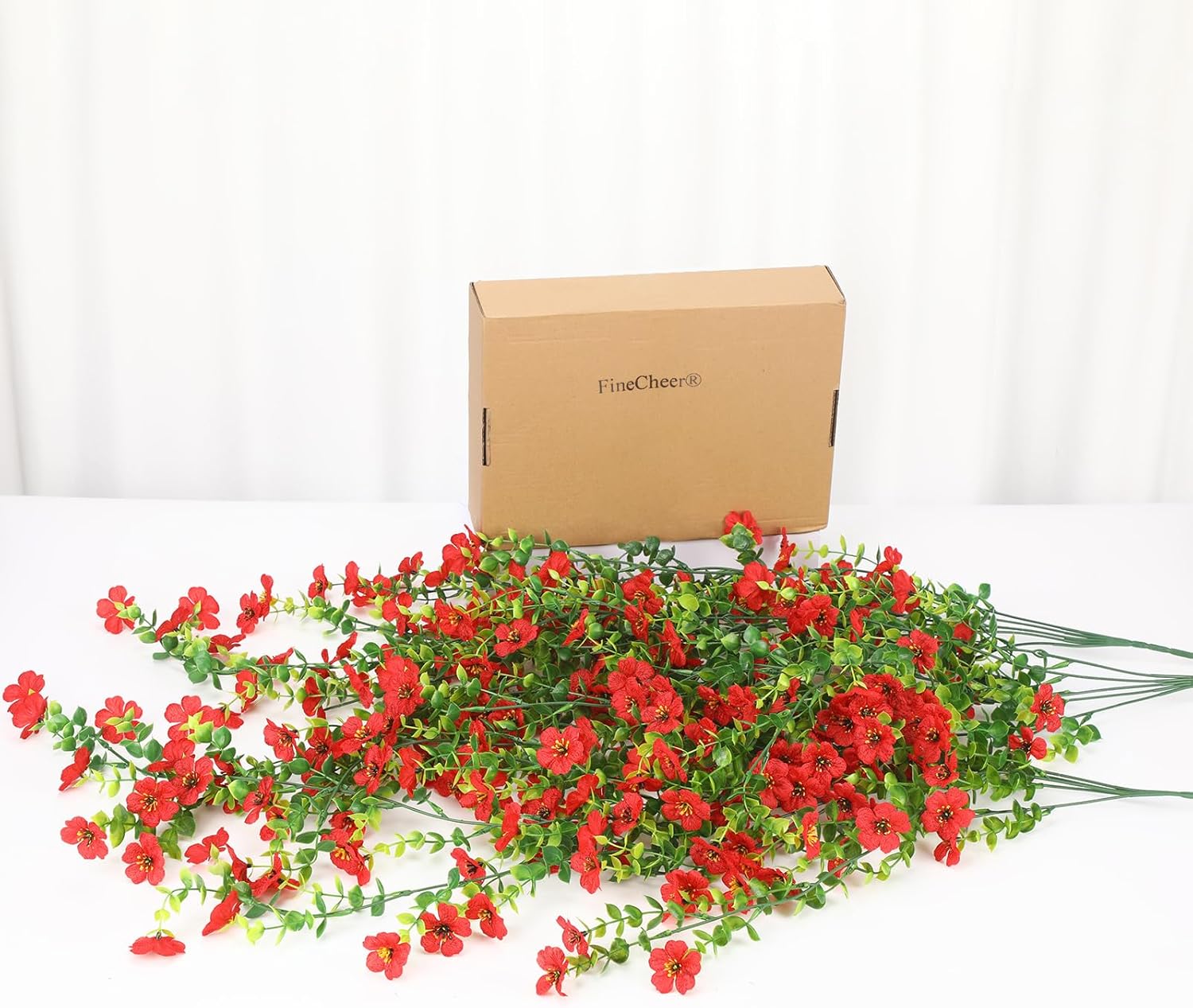 6 Pcs Spring Artificial Hanging Flowers Outdoor Faux Silk Mum Plant Decor Violet with Eucalyptus Realistic UV Resistant Trailing Vine Spring Porch Yard(Red,Violet) - Image 7