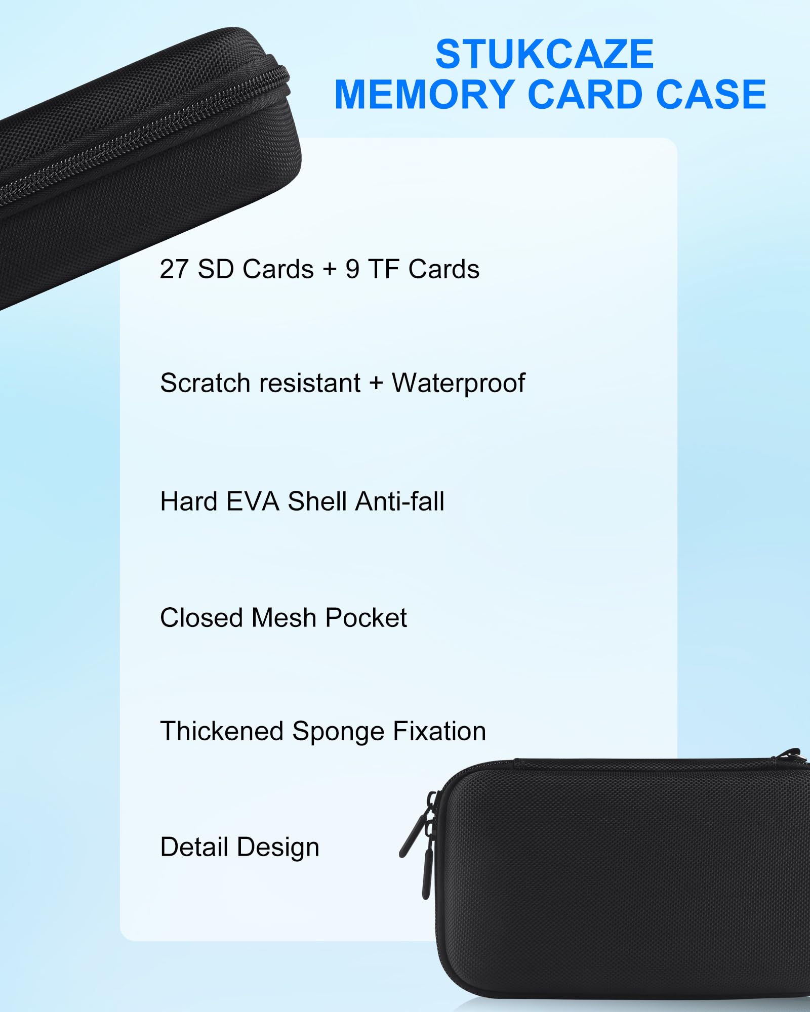Funda para tarjetas de memoria con funda de plástico resistente al agua y antigolpes, 36 ranuras para tarjetas de memoria, 27 tarjetas micro SD y 9 tarjetas SD SDHC SDXC, organizador de