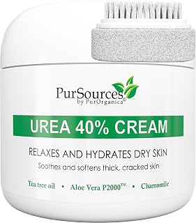 PurOrganica Urea 40% Foot Cream - With Pumice Stone and Brush - Callus Remover - Moisturizes & Rehydrates Thick, Cracked, Rough, Dead & Dry Skin - For Feet, Elbows and Hands - Made in USA