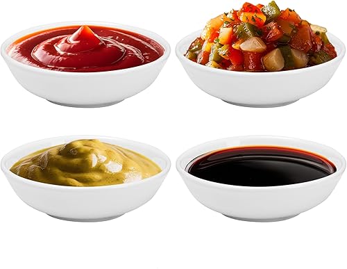Vikko Cuencos pequeños para salsas, juego de 4 tazas de salsa, plato redondo de salsa de soja de 1.5 onzas, cuencos pequeños de cerámica de 2.8