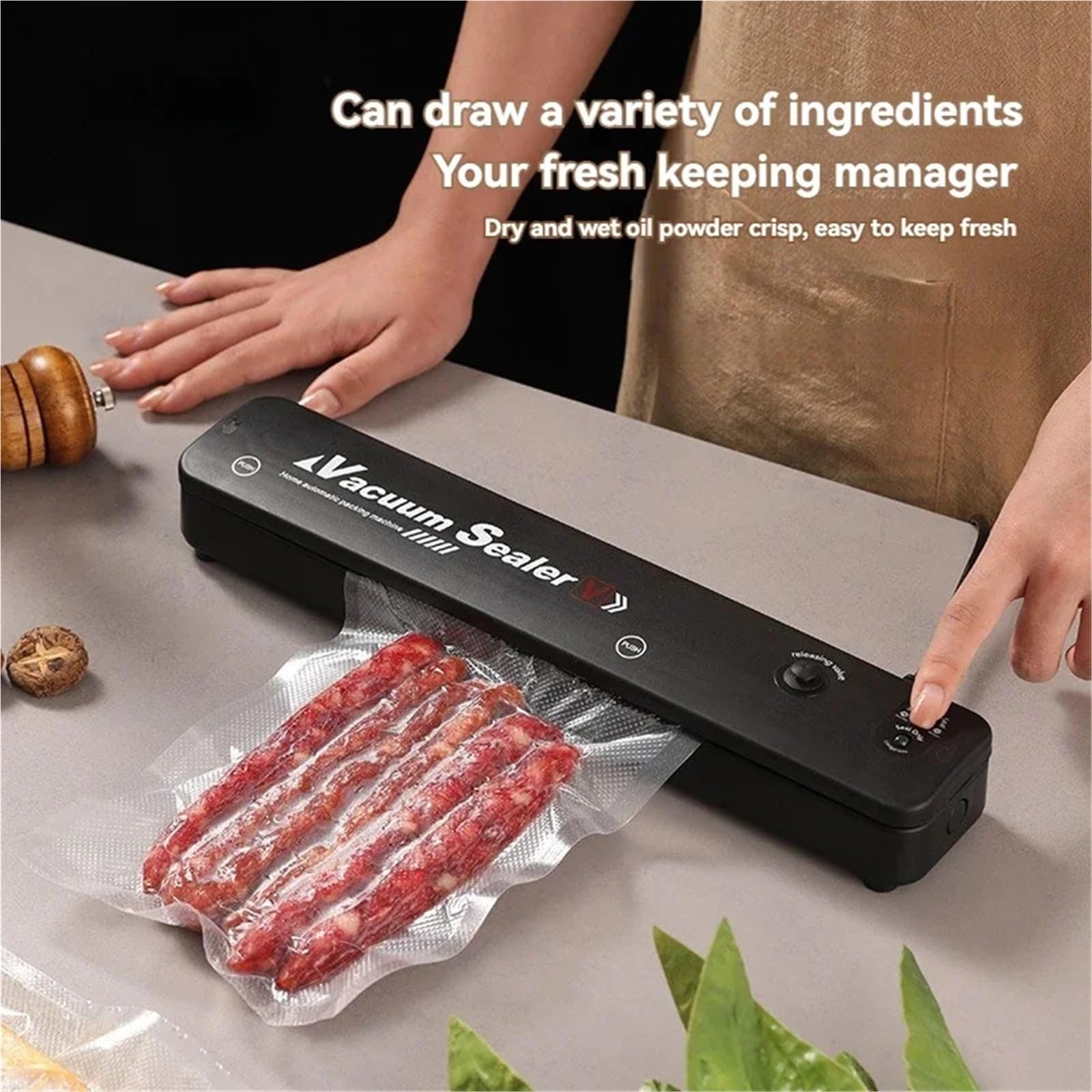 Macchina Sottovuoto, Macchina Sottovuoto Portatile Per La Casa Con 10 Sacchetti - Confezione Compatta Per Cucina, Nero,per Verdura, Frutta, Carne