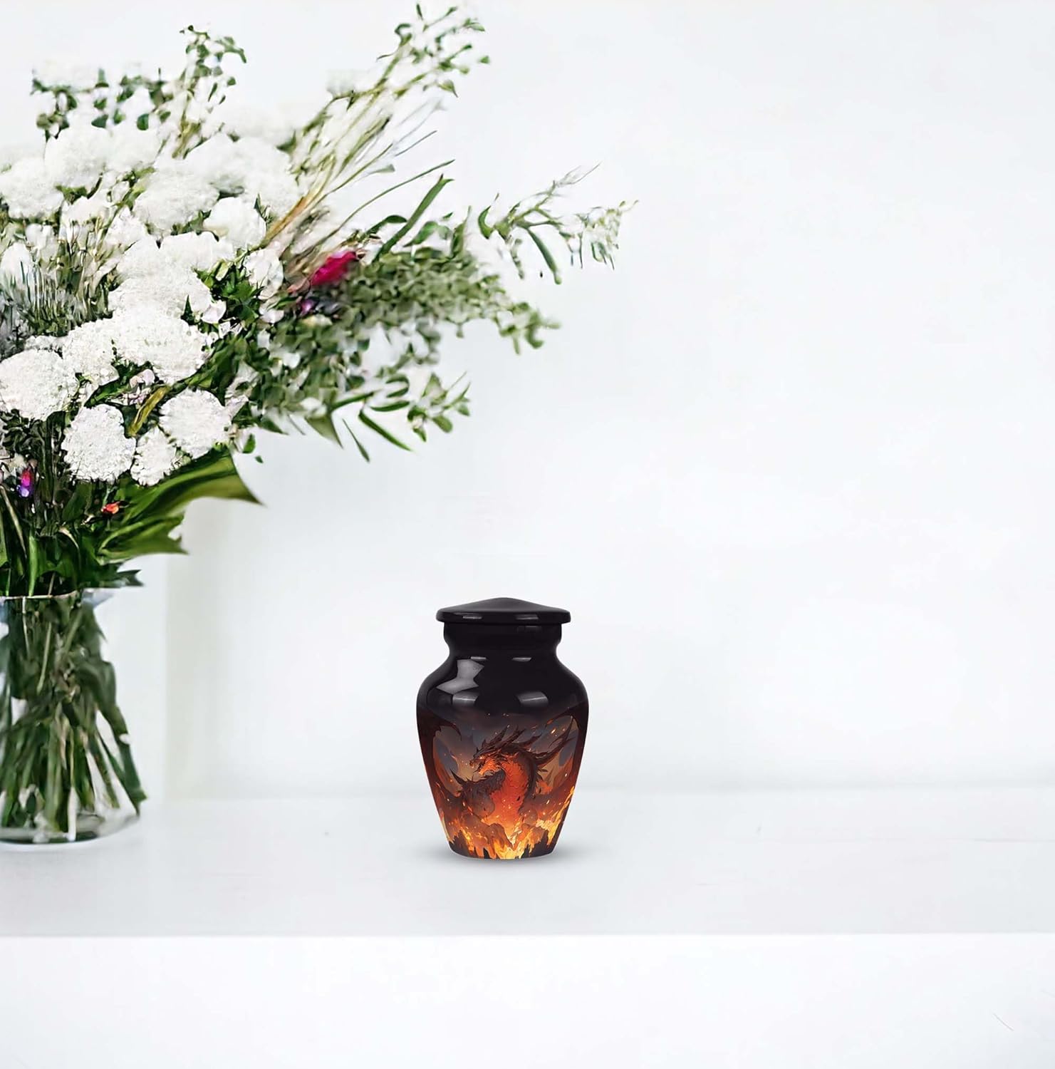 Fire Dragon Descent - Pack of 4 - Keepsake Urn - Small Urn for Ashes for Women - Keepsake Cremation Urns for Ashes Female & Male - Metal Urns for Human Ashes Adult - Urns for Ashes, Orange