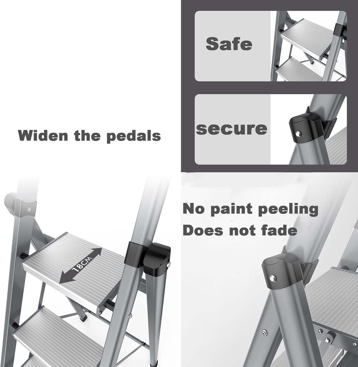 Three Step Folding Step Ladder with Horseshoe Non-Slip Feet Baked Lacquer Coating A Whole Steel Ladder Stool Easy to Open and Easy to Fold Silent Stable Suitable for Home Kitchen