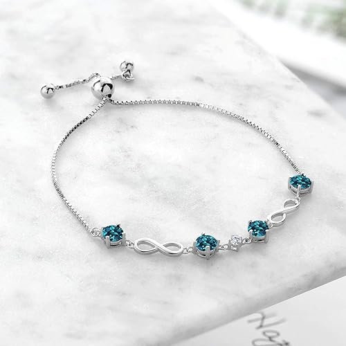 Miniatura 3 de 925 Sterling Silver Gemstone Birthstone and Lab Grown Diamond Infinity Bracelet for Women Round 5MM Gemstones with 2.5MM Accent Stones Elegant