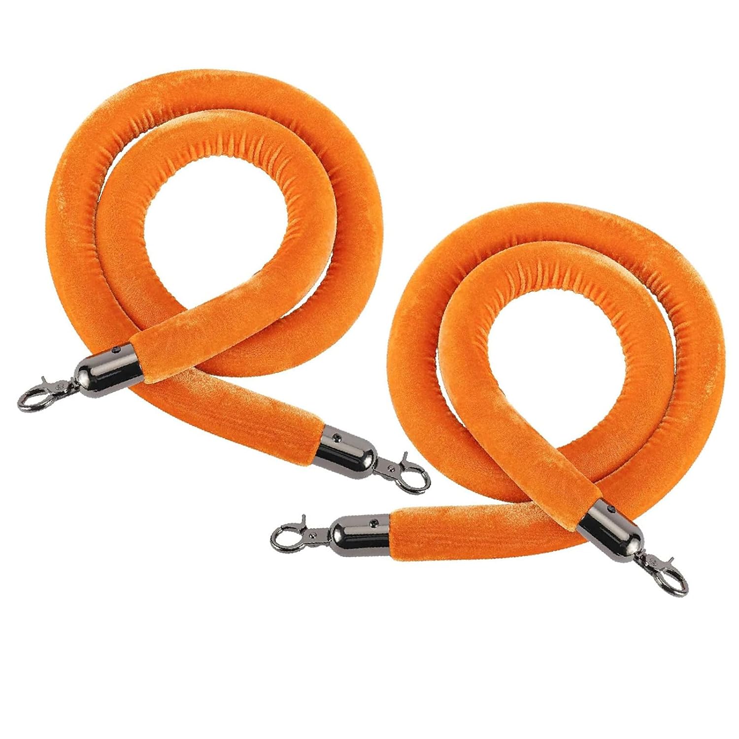 NovelBee 2 Pack of 5 Feet Velvet Rope with Black Plated Hooks,Crowd Control Stanchion Post Queue Line Barrier (Orange)