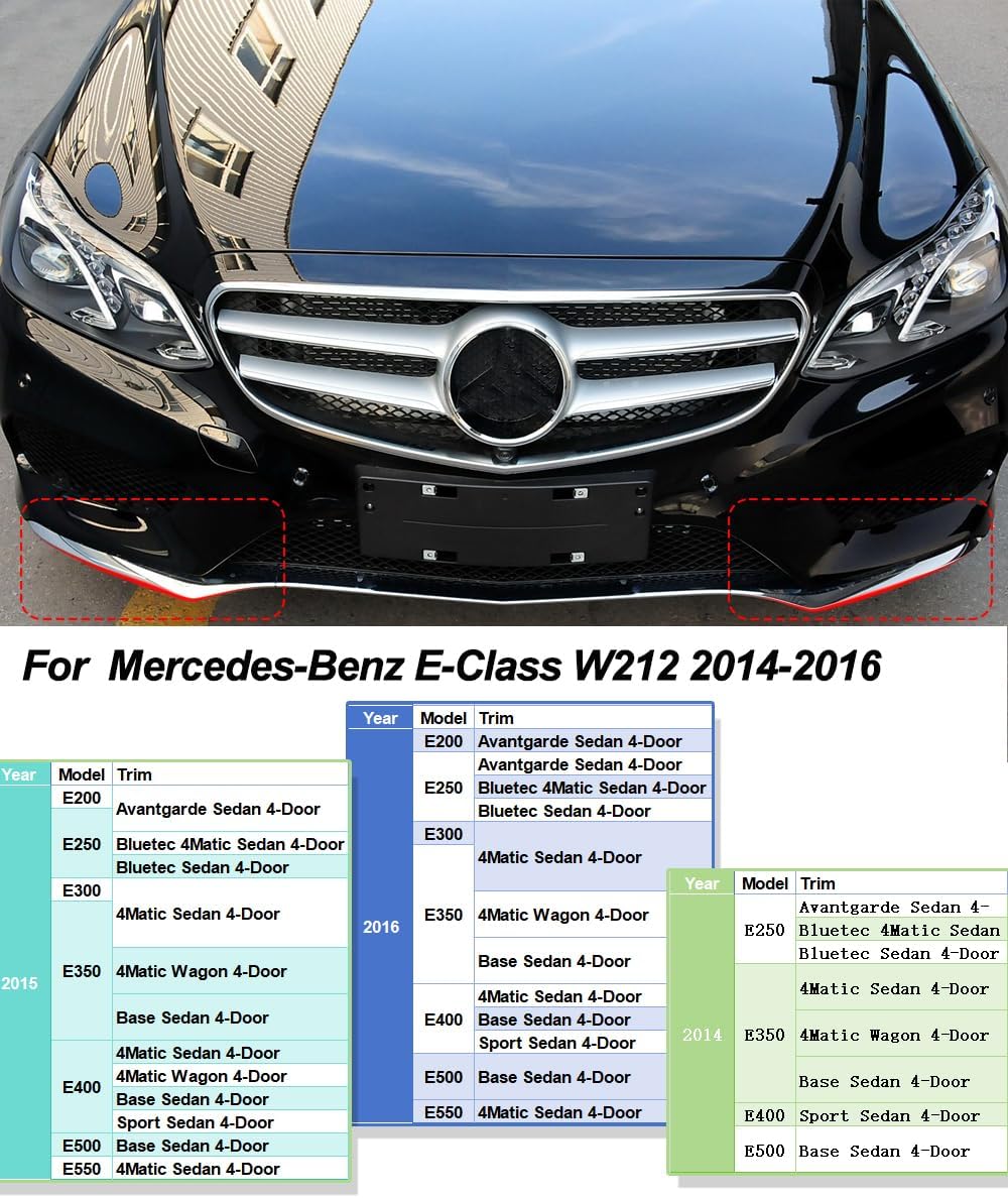Front Bumper Chrome Trim Molding Compatible With Mercedes-Benz E Class 2014-2016 W212 E250 E350 E400 E500 E550 Passenger Seat Side Does Not Fit 2 Door Coupe (Right:A2128852874)