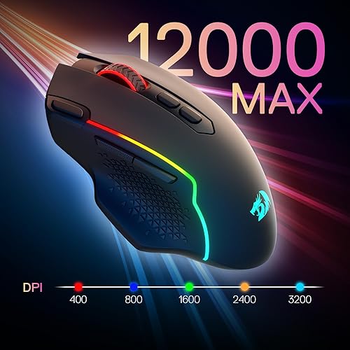 Miniatura 7 de Redragon M810 MAX - Mouse inalámbrico para juegos de 3 modos, 12000 DPI con cablemouse RGB inalámbrico con llave de fuego rápido, 8 botones macro,