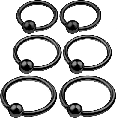 6Pcs Black Anodized 6mm 8mm 10mm 16g captive lip ring Piercing Jewelry Eyebrow Cartilage Tragus Nose Septum 3mm Ball M4790