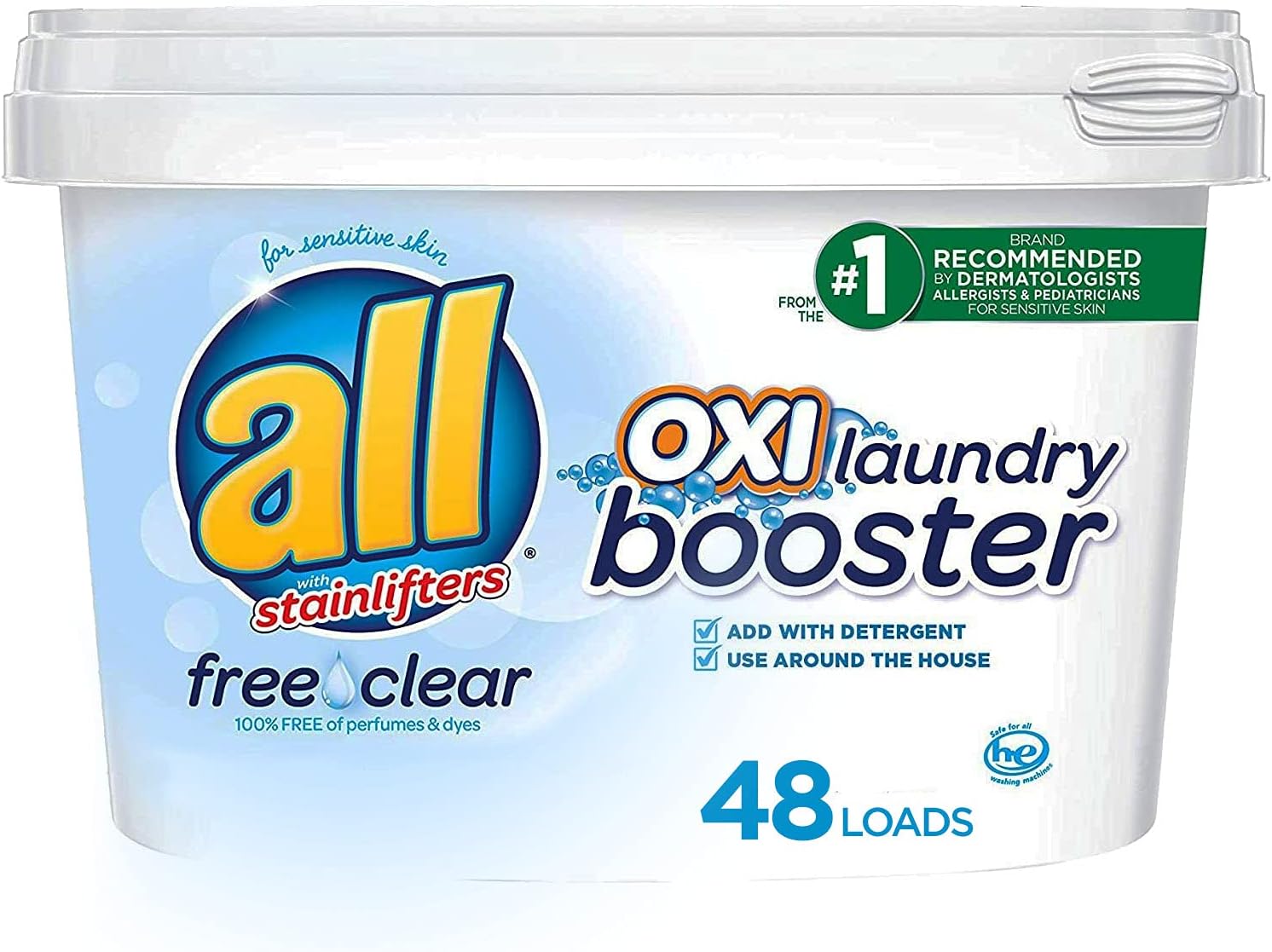 all OXI Laundry Booster for Sensitive Skin, Free Clear, 52 Ounces, 48 Loads