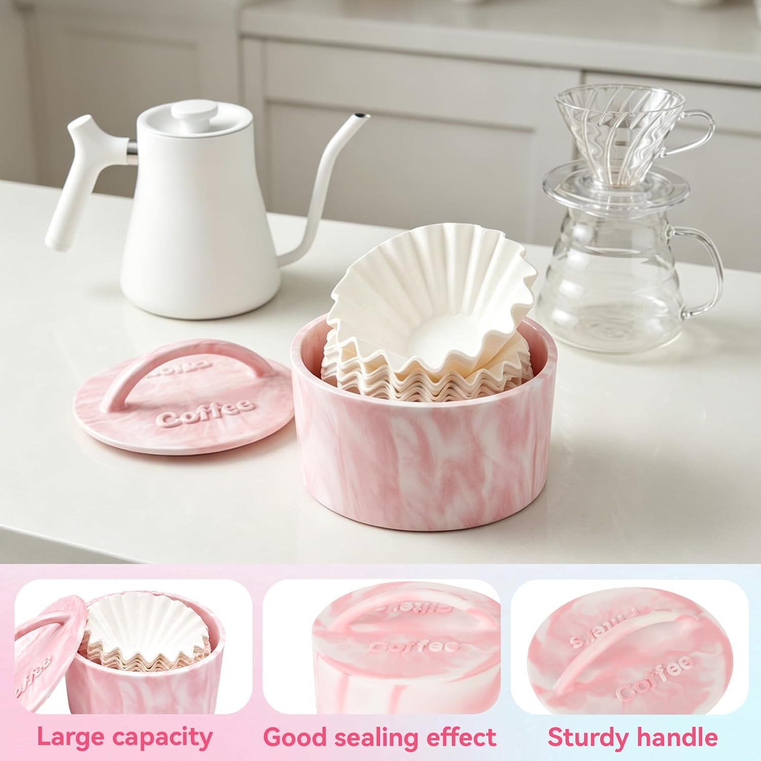 Coffee Filter Holder with Lid, Coffee Filter Holders for Counter, Coffee Filter Paper Storage Container Dispenser for Coffee Bar Accessories Decor