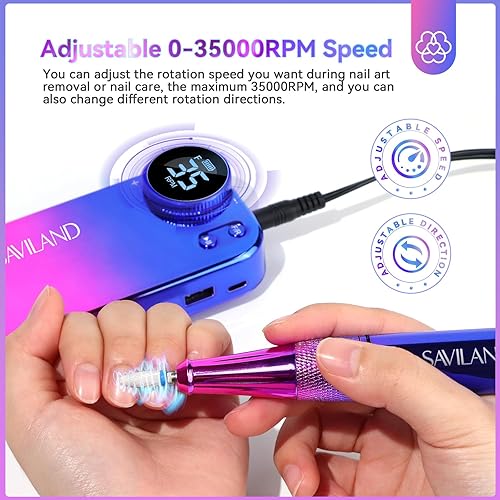 Miniatura 3 de Saviland Taladro eléctrico de uñas, mejora rosa y azul