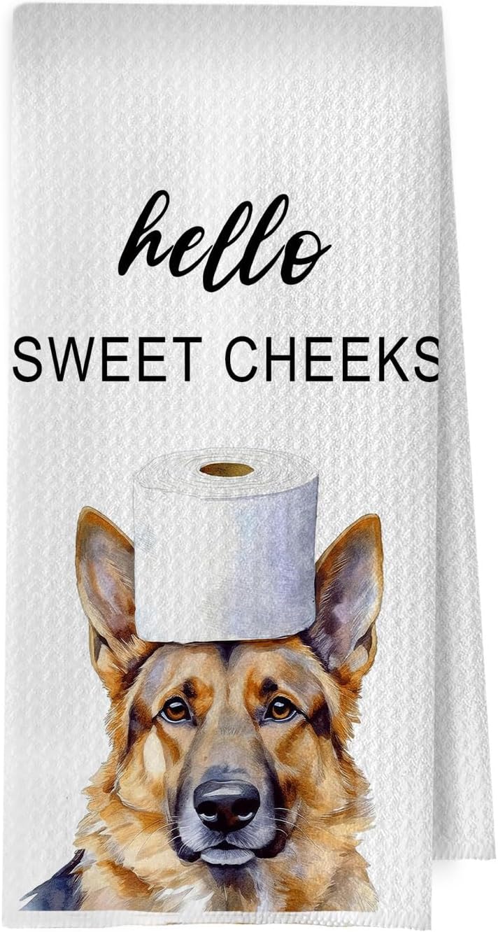 German Shepherd Bathroom Towels - Funny German Shepherd Decorative Waffle Weave Hand Towels for Toilet Bathroom, 16×24 Inches