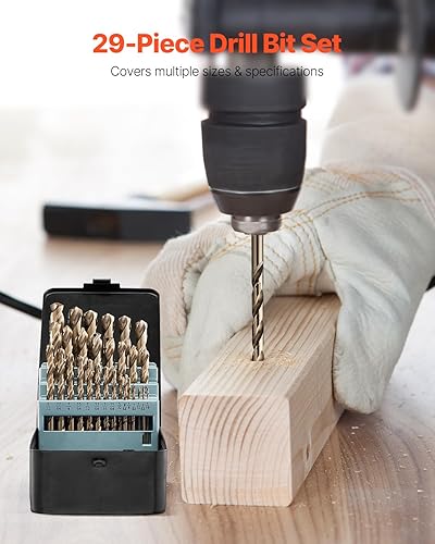 Miniatura 2 de VEVOR Juego de brocas de cobalto, 29 piezas (116 - 12 pulgadas) M35 brocas de cobalto de acero de alta velocidad con estuche de almacenamiento,