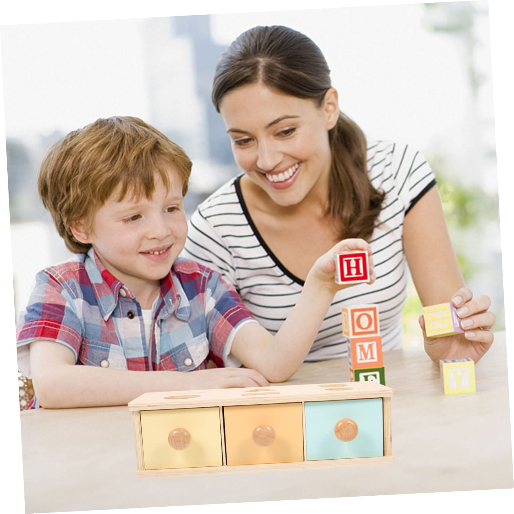 SOIMISS Caja Montessori de Madera para Bebés Juguete Educativo de Permanencia de Objetos Entrenamiento de Motricidad Fina y Coordinación Ojo-Mano Didáctico para Desarrollo Temprano