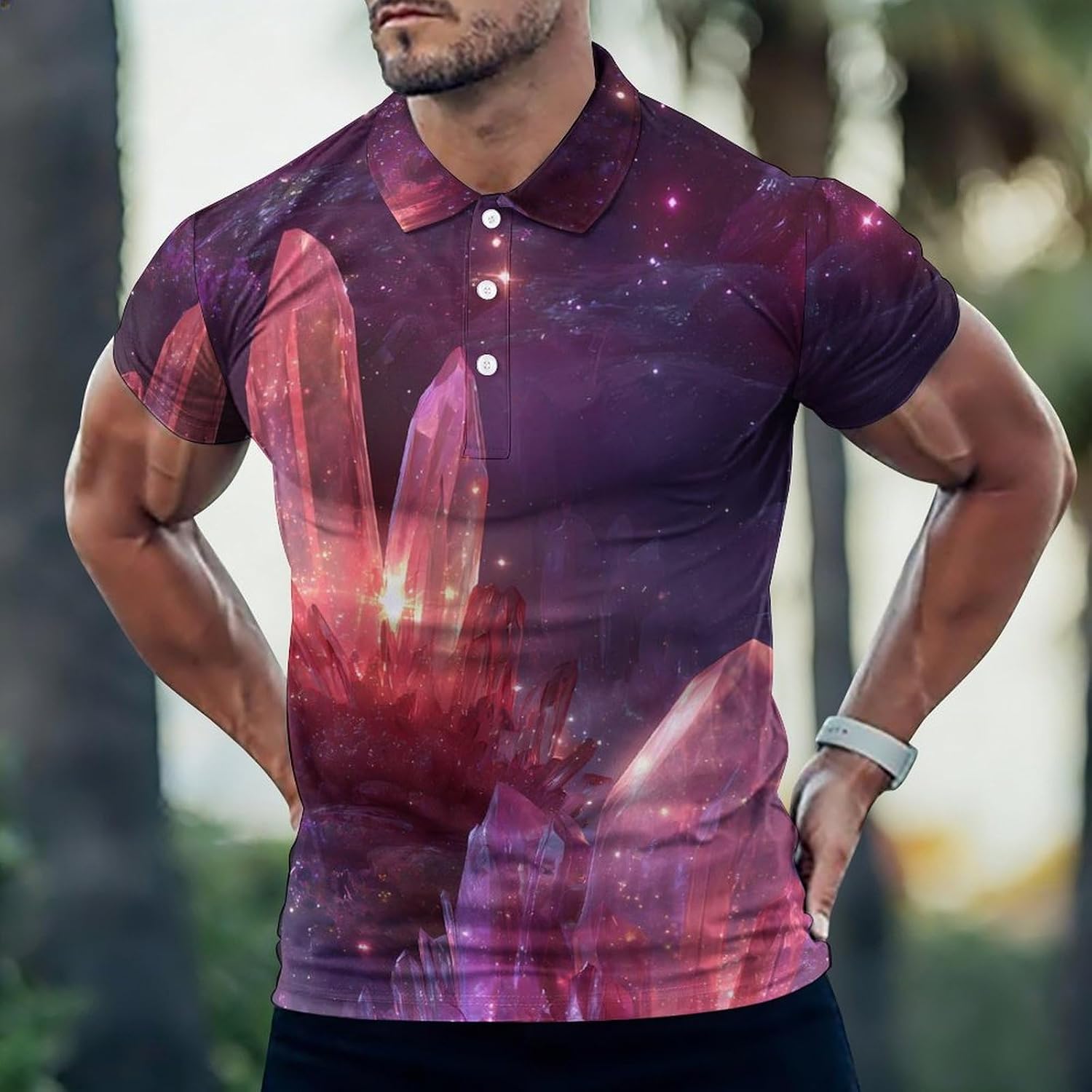 Ethereal Crystal Golf Polo Shirts for Men Casual T Shirts 5X-Large
