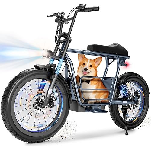 Caroma Electric Scooter for Adults with Seat Peak 1000W, 20" All-Terrain Fat Tire Electric Bike,Dual Shock Absorbing, 25 Miles & 20MPH Top Speed E-Scooter with Basket for Pet&Cargo