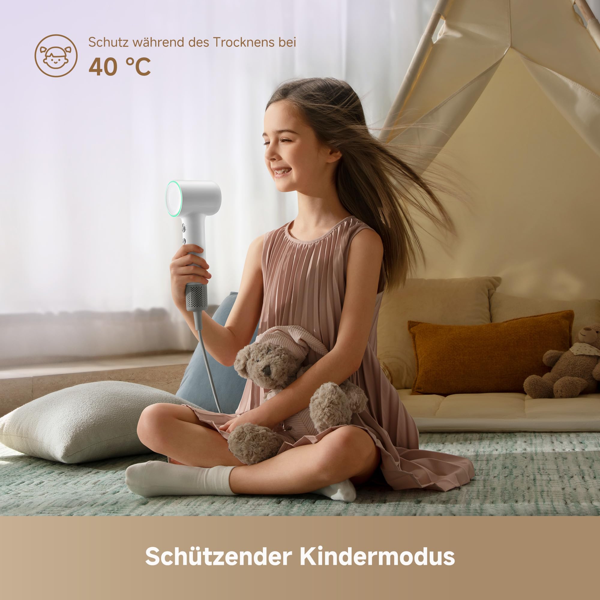 dreame Mini-High-Speed-Haartrockner, 270 g leicht Reiseföhn, Schnelltrocknen, Motor mit 100.000 U/min, NTC-Temperaturregelung, Pflege durch negative Ionen, 5 benutzerdefinierte Modi, Weiß