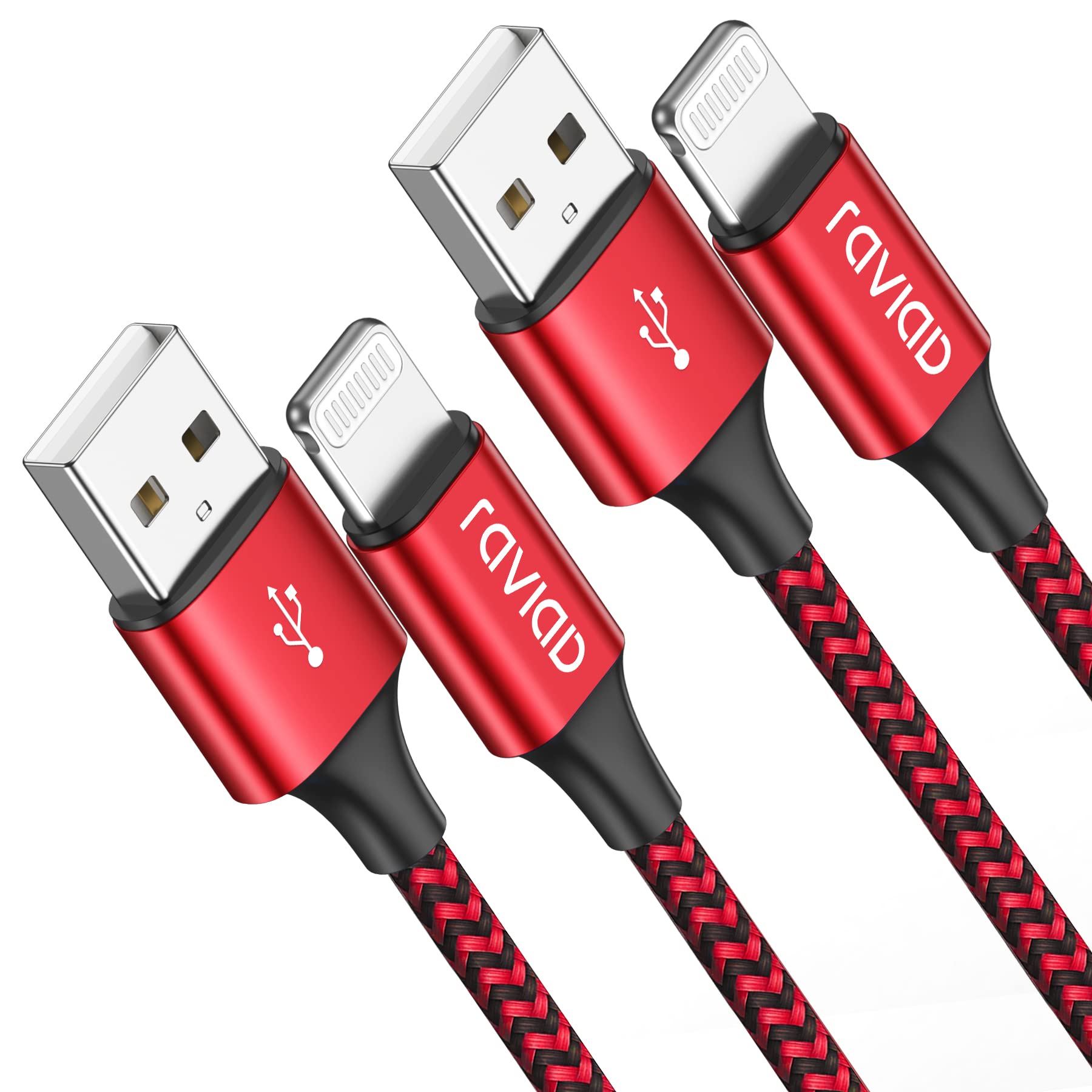 RAVIAD iPhone Ladekabel, [2Pack 2M] Lightning Kabel MFi Zertifiziert Nylon iPhone Kable Kompatibel für iPhone 13/13 Pro/12/12 Mini/12 Pro/11/11 Pro Max/XS/XS Max/XR/X/8 Plus/7/6s/5c/SE- Rot