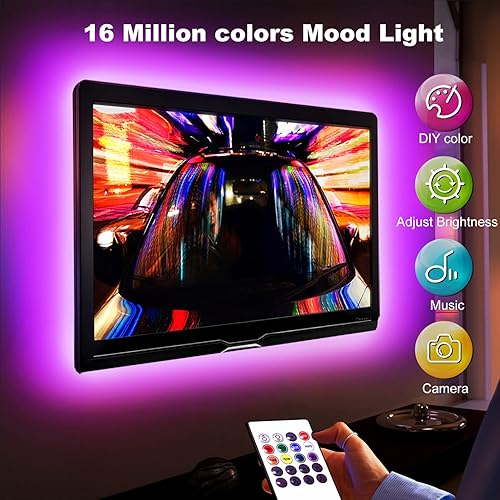 Vista 25 de DAYBETTER Luces LED para TV, tira de luces LED de 9.8 pies para TV de 32 a 55 pulgadas, retroiluminación LED de TV RGB, sincronización de música