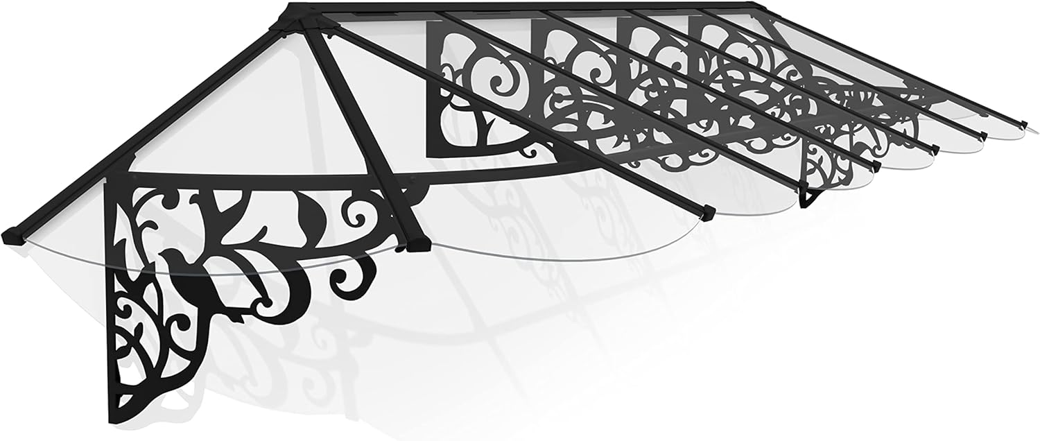 Palram - Canopia Lily Awning 14 Ft. x 3 Ft. Polycarbonate, Aluminum, and Galvanized Steel 166" Long Canopy/Awning for Window, Door, Patio, Garden Porch, Deck, and Outdoors in Black and Clear
