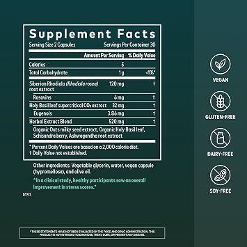 Gaia Herbs Adrenal Health Daily Support - Herbal Supplement with Ashwagandha, Holy Basil & Schisandra - Help Maintain Healthy Energy & Stress Levels* - 60 Vegan Liquid Phyto-Caps (30 Servings)