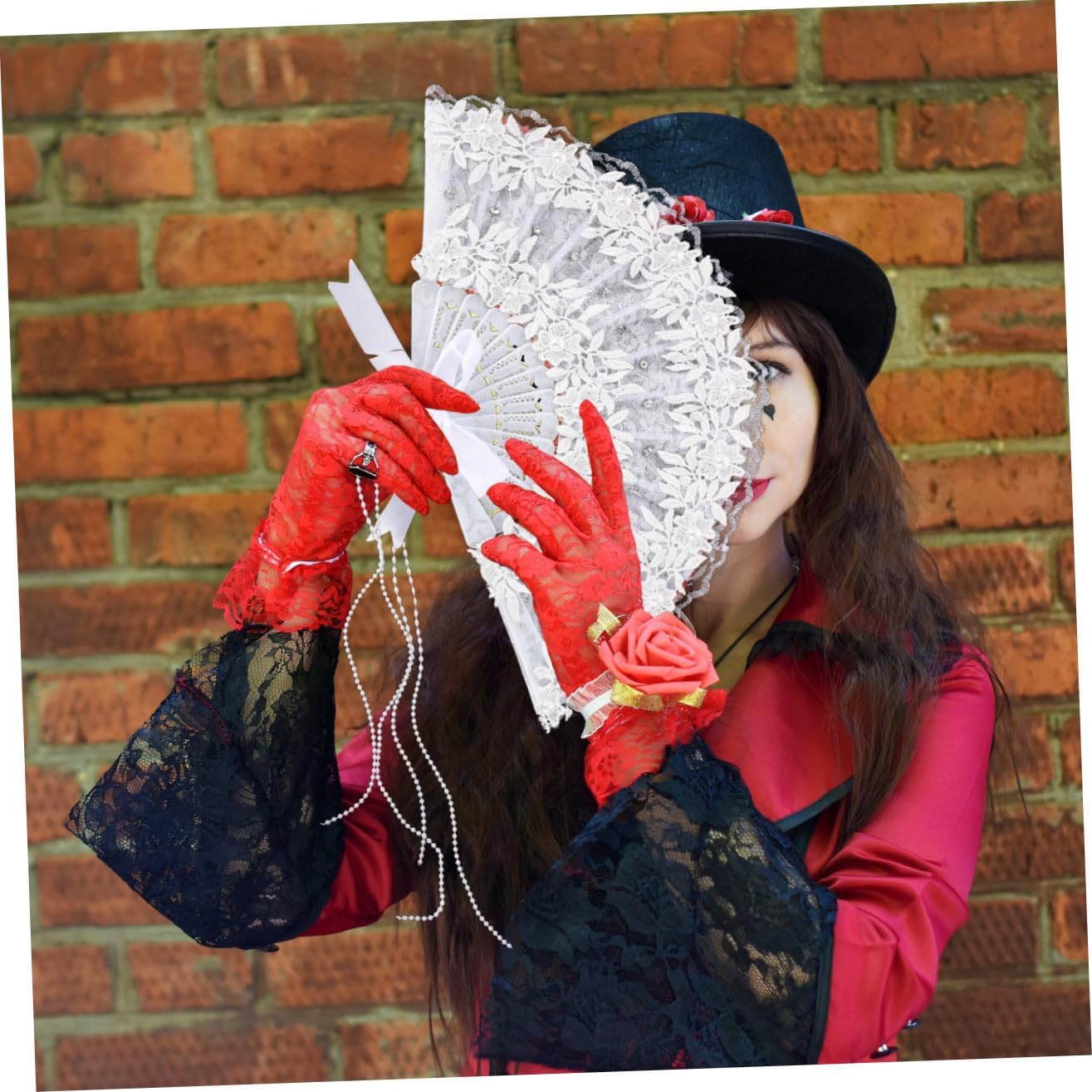 Wedding Bride Fan Decorative Pearl Lace Prop for Performance Photos