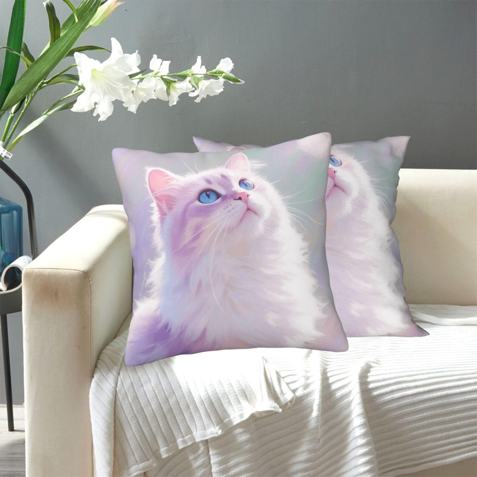 FekiLoot Decorative Throw Pillow Covers Modern Farmhouse Pillowcase Double Sided Cozy Cushion Cover for Sofa Couch Bed 16"X16" Cat