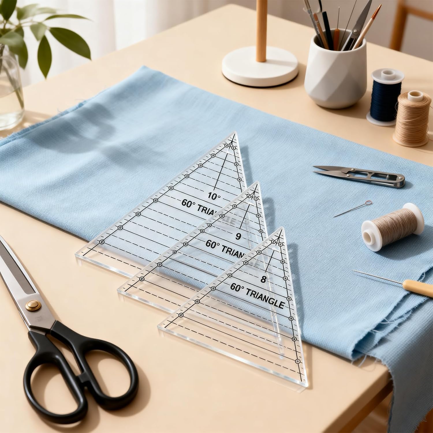 3 Pcs 60 Degree Triangle Ruler for Quilting, Quilting Templates Rulers 8 9 10 Inch Sewing Ruler for Cutting, Measurement, DIY Craft Tools for Fabric Cutting, Patchwork, Sewing Projects