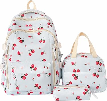 Strawberry Backpack Cute Aesthetic Fruit Backpack Coquette Nylon Daypack Rucksack Blue Strawberry Set