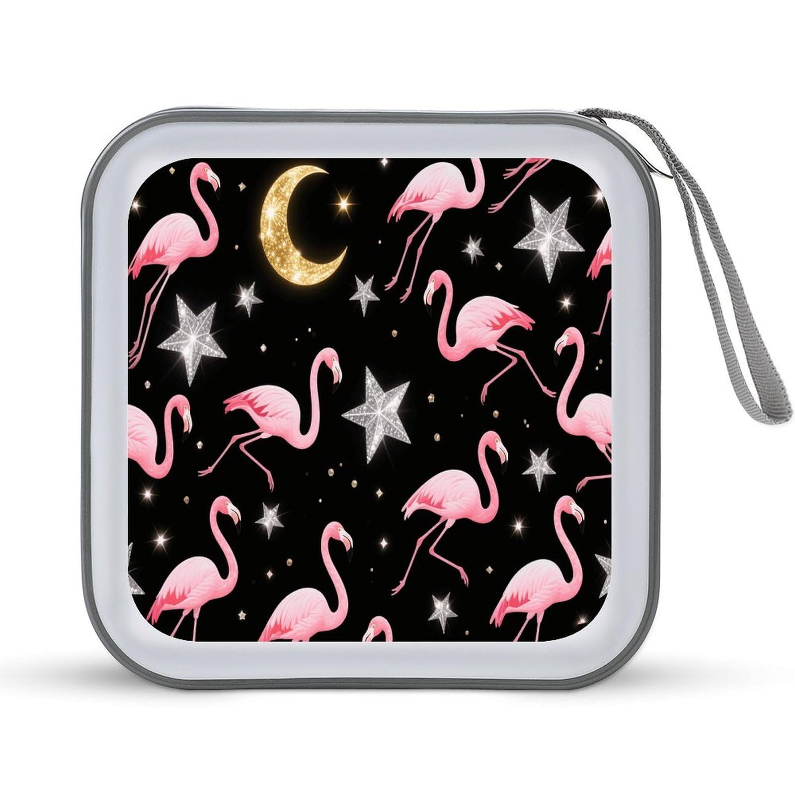 VstaDank Flamingos CD Case Portable Zipper CD Case 40 Capacity Hard Plastic DVD Cases Holder Large Storage Disc Wallet Bag for Car Home Travel DVD Collection Bag