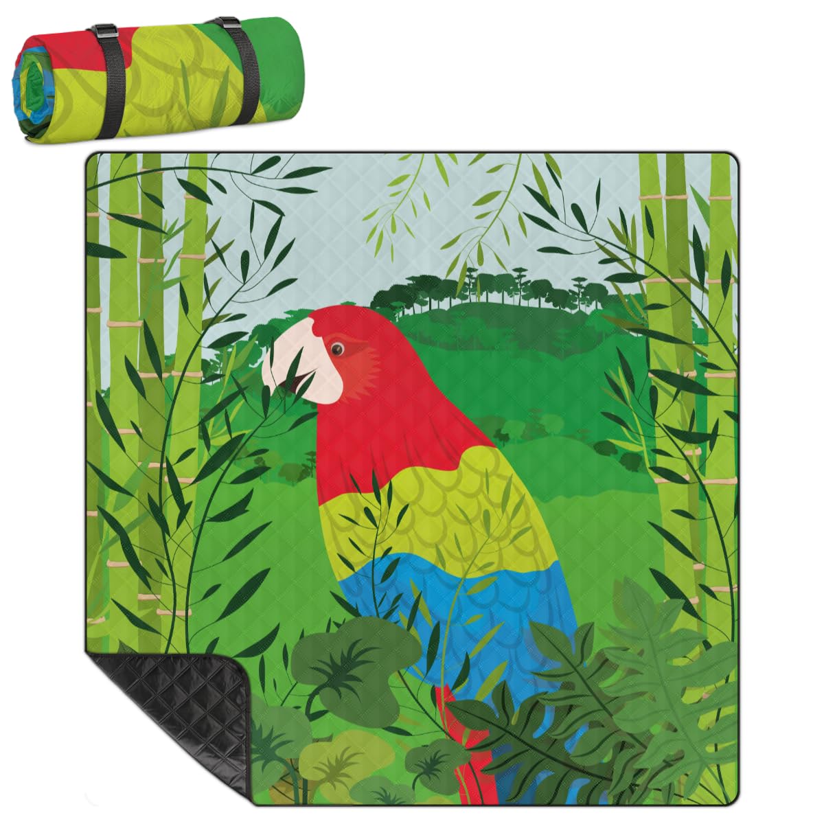 Shimoshe Extra Large Picnic Blankets 79”x 79”, Parrot Waterproof Foldable Picnic Mat with Straps Portable Beach Blanket for Camping Park Grass Beach Indoor