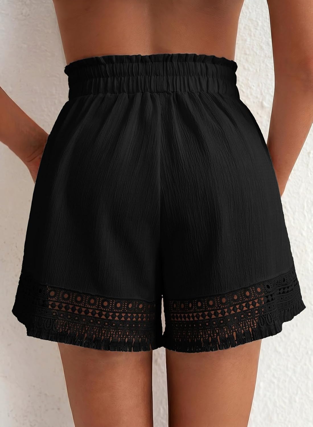 Dokotoo Womens Shorts Summer Casual Loose Elastic Waist Drawstring Tassel Embroidery Beach Cover Up Shorts