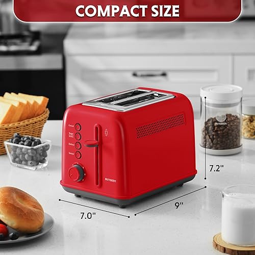 Miniatura 7 de BUYDEEM DT620 Tostadora de 2 rebanadas, ranuras extra anchas, acero inoxidable retro con palanca de elevación alta, función de bagel y muffin,