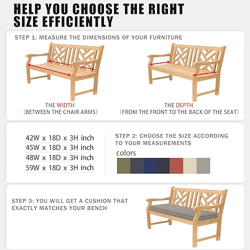 Miniatura 5 de Favoyard - Cojín de banco para exteriores de 42 x 18 pulgadas, impermeable, para muebles de patio, el color resiste 3 años, para el sofá de jardín o