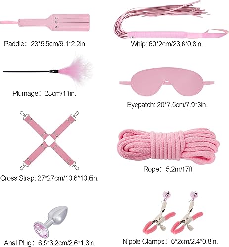 Miniatura 34 de Rbenxia Juego de 12 unidades de restricciones BDSM de bondage sexual, esposas fetichistas, puños, collar, cuerda de látigo, abrazaderas para Negro