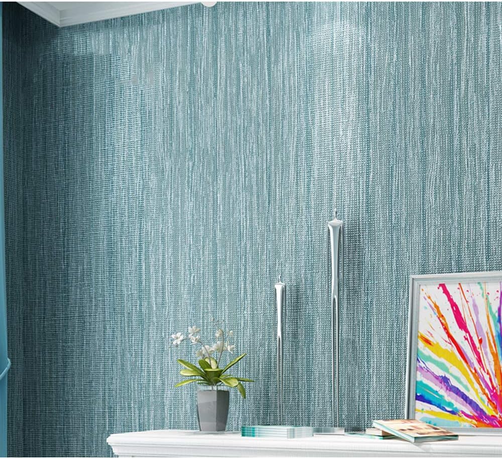 Non-Woven Textured Peel and Stick Grasscloth Wallpaper Contact Paper for Furniture Wall Crafts Decor (53cmx3m, Blue)