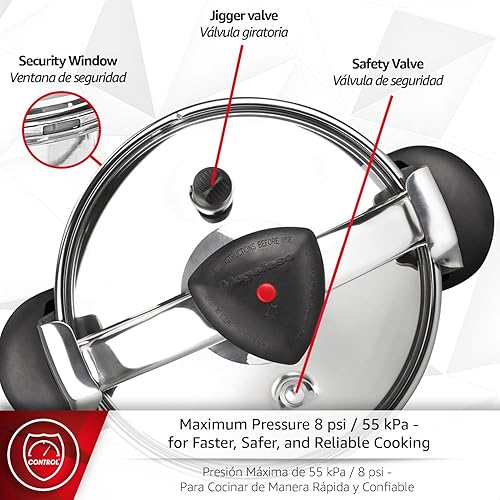 Miniatura 8 de Magefesa Star Exclusivo juego de olla a presión de 4.2 cuartos de galón, incluye cesta de vapor y libro de recetas, acero inoxidable 1810, inducción