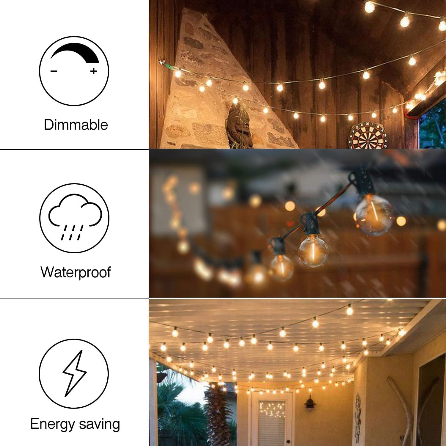 Banord 100FT G40 Globe String Lights, 2700K LED Outdoor Patio Lights String with 50 Dimmable Shatterproof Bulbs, Waterproof Connectable Hanging Lights for Backyard Porch Balcony Party, E12 Socket Base