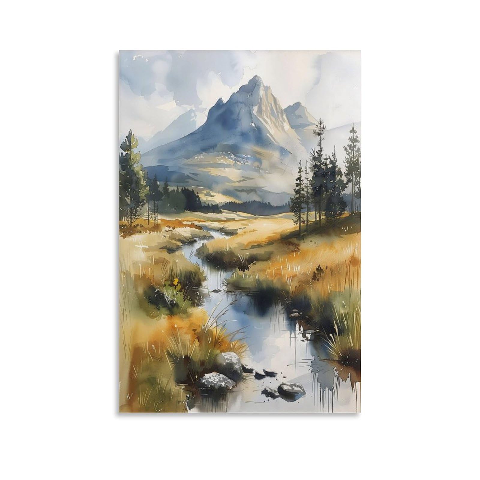 Scottish Highlands Watercolor Painting Wall Art Poster Home Décor Art Print Landscape Artwork Gift Id Unframe 16x24inch(40x60cm)