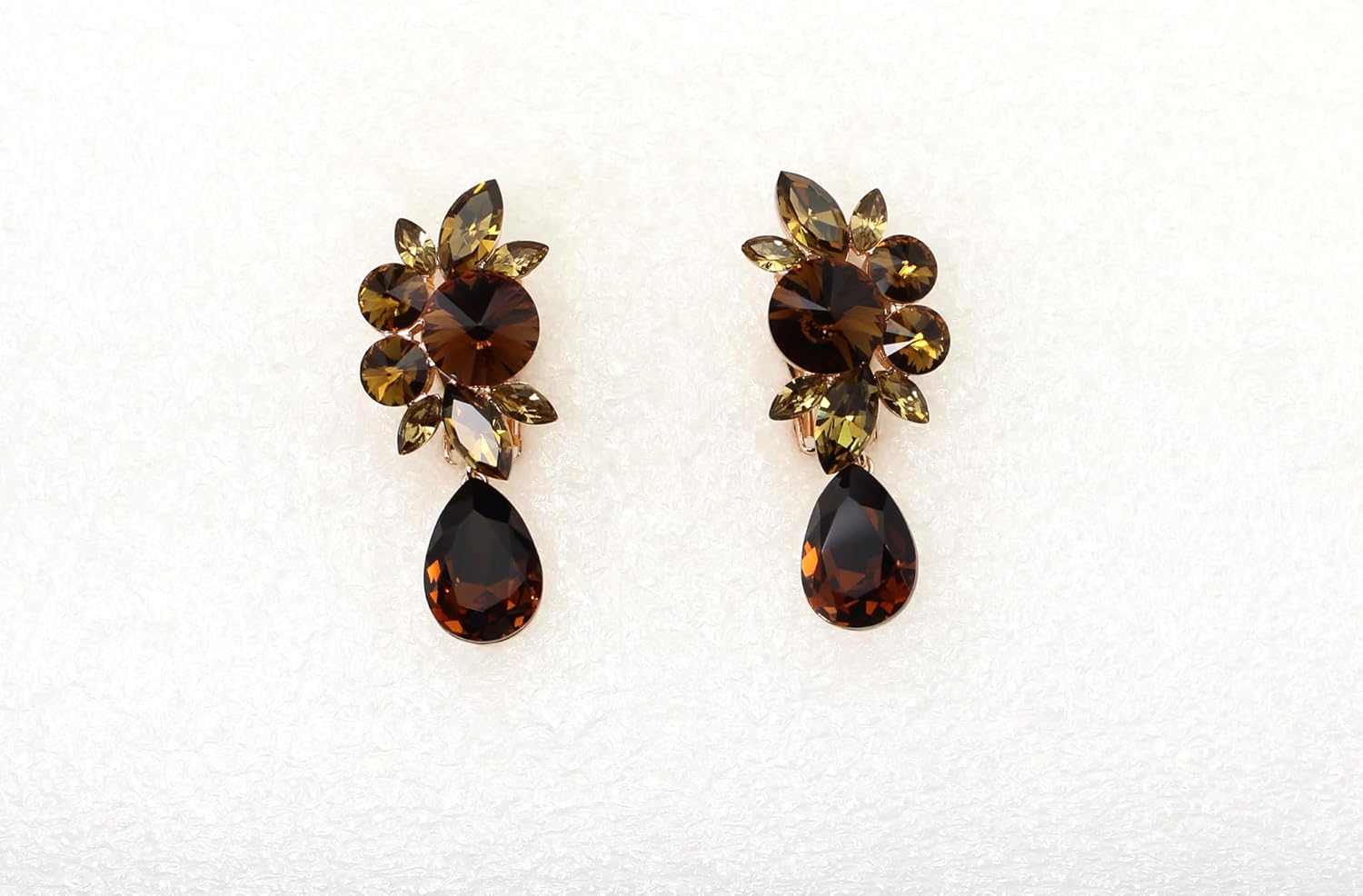 Faship Statement Premium Rhinestone Crystal Dangling Floral Clip On Earrings For Women