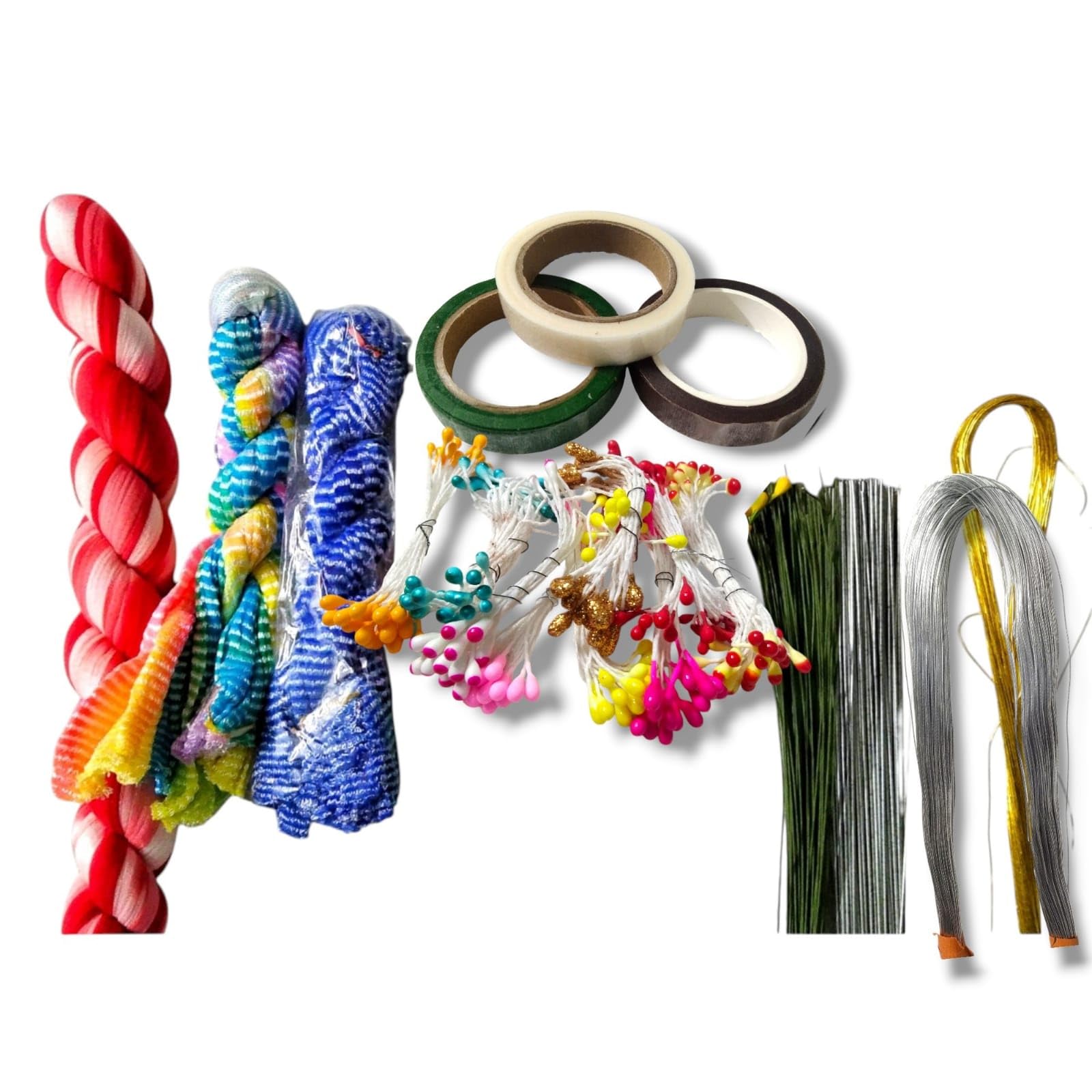 6 in 1 flower making kit with multicolor stockings, stamens, stem wire, floral tapes all in one flower decoration material for diy projects (multicolor)