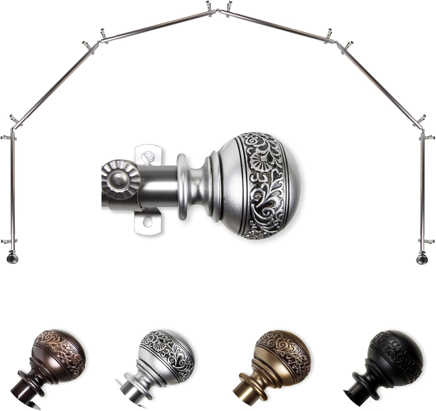 Rod Desyne 13/16" Nathan 6-Sided Bay Window Curtain Rod (28-48 inch each side) - Satin Nickel