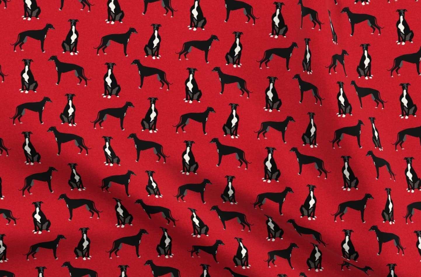 Spoonflower Fabric - Greyhound Black Pet Quilt Coordinate Nursery Dogs Greyhounds Portrait Printed on Organic Cotton Sateen Fabric by The Yard - Sewing Quilting Apparel Home Decor