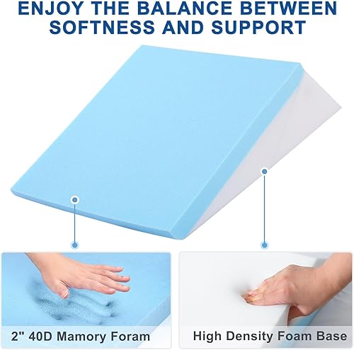 Miniatura 6 de ROCYJULIN Almohada de cuña para dormir, 9 y 12 pulgadas, ajustable de espuma viscoelástica inclinada, almohada elevada, almohadas de cuña triangular