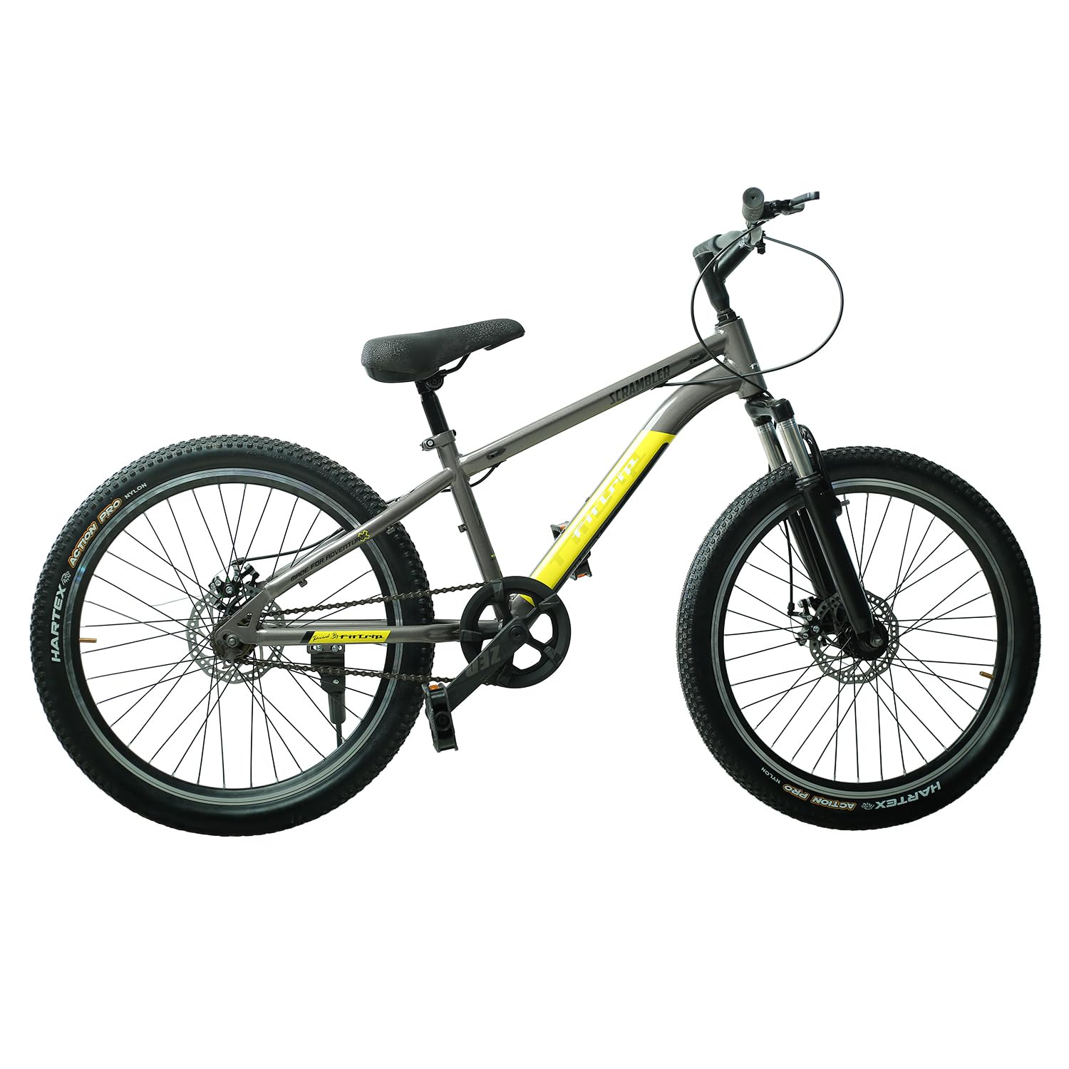 FitTrip 24" Scrambler Mountain Bike Cycle for Boys & Girls, Single Speed MTB Bicycle with Steel Alloy Frame, Hartex Tyres, Fully Fitted, Zero Maintenance, Liquid Metal Yellow-image-22