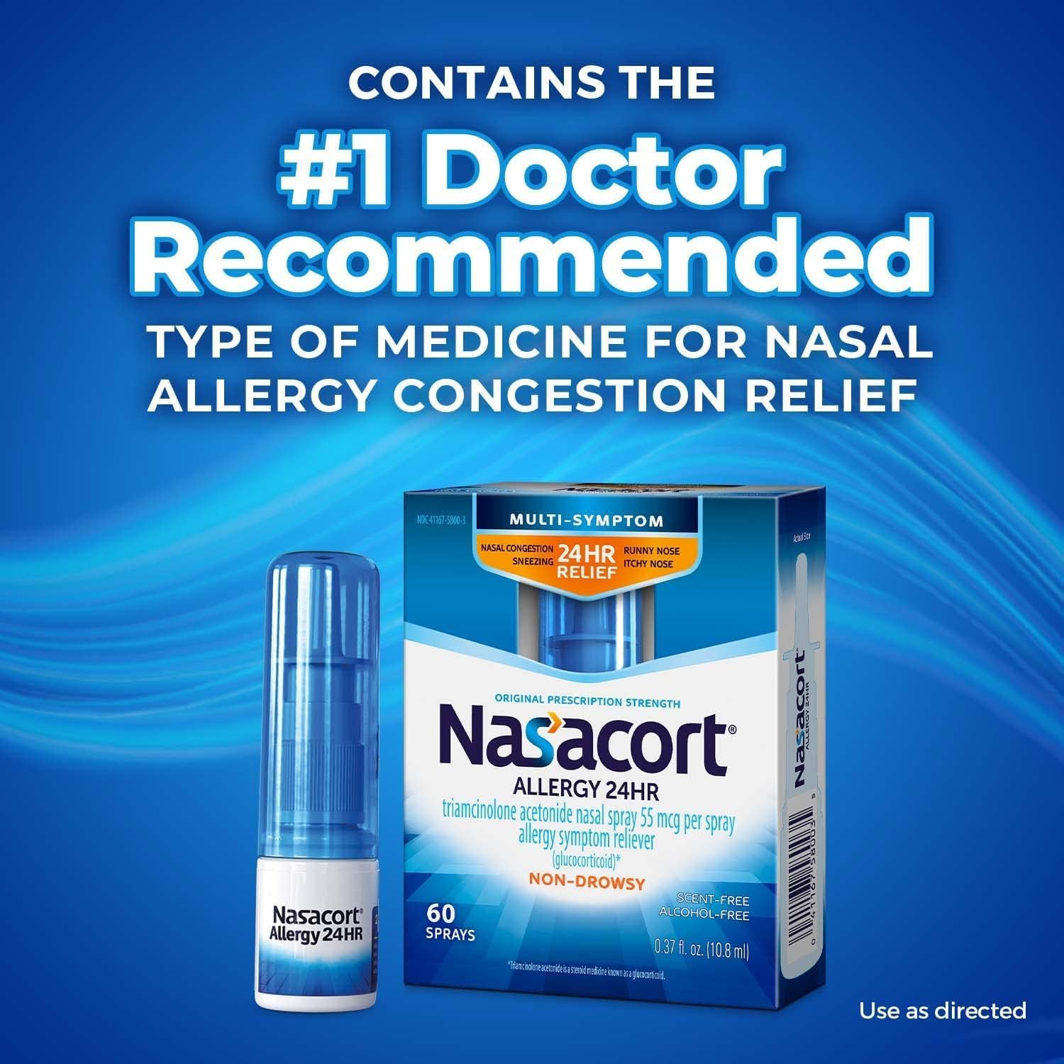 Nasacort Allergy 24 Hr Multi-Symptom Nasal Allergy Spray - 60 Sprays, Pack of 4