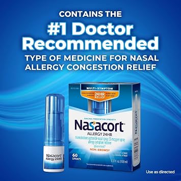Nasacort Allergy 24 Hr Multi-Symptom Nasal Allergy Spray - 60 Sprays, Pack of 4